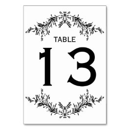 Black White Floral Line Art | Table Number Kaart