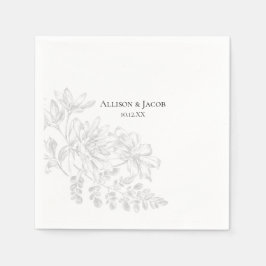 Black White Floral Line Drawing Wedding Napkins Servet