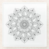 Black White Floral Mandala v1 Glazen Onderzetter (Voorkant)