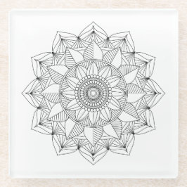 Black White Floral Mandala v1 Glazen Onderzetter