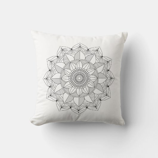 Black White Floral Mandala v1 Kussen (Voorkant)