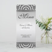 Black White Floral Mandala Wedding Menu Kaart (Staand voorkant)