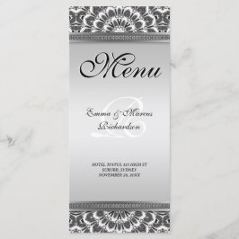 Black White Floral Mandala Wedding Menu Kaart