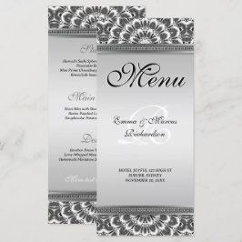 Black White Floral Mandala Wedding Menu Kaart
