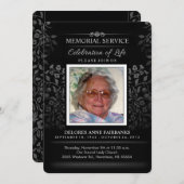 Black & White Floral Memorial Service Kaart (Voorkant / Achterkant)