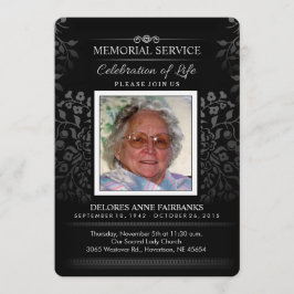 Black & White Floral Memorial Service Kaart