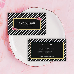Black White Floral Mode Blogger Social Media Visitekaartje