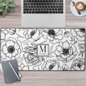 Black White Floral Monogram Bureaumat