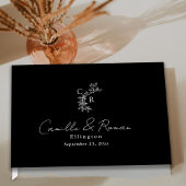Black/White Floral Monogram Calligraphy Wedding Gastenboek