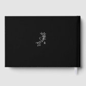 Black/White Floral Monogram Calligraphy Wedding Gastenboek (Achterkant)
