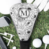 Black White Floral Monogram Golfheadcover
