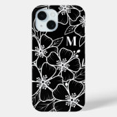 Black White Floral Monogram Initiaal Case-Mate iPhone Case (Achterkant)