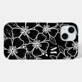 Black White Floral Monogram Initiaal Case-Mate iPhone Case (Achterkant (horizontaal))