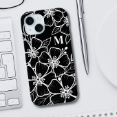 Black White Floral Monogram Initiaal Case-Mate iPhone Case