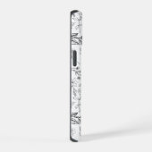 Black White Floral Monogram iPhone 15 Case (Rechterkant)