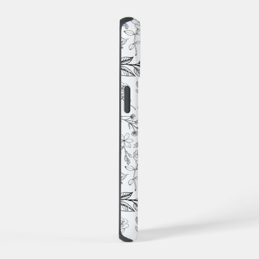Black White Floral Monogram iPhone 15 Case (Rechterkant)