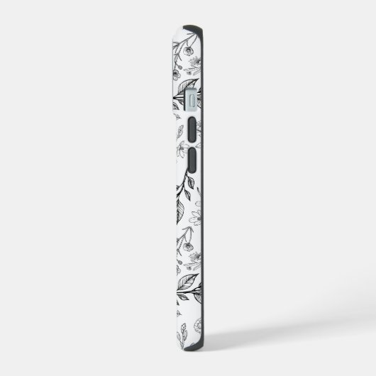 Black White Floral Monogram iPhone 15 Case (Linkerkant)
