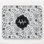 Black White Floral Monogram Muismat (Voorkant)