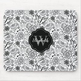 Black White Floral Monogram Muismat