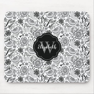 Black White Floral Monogram Muismat