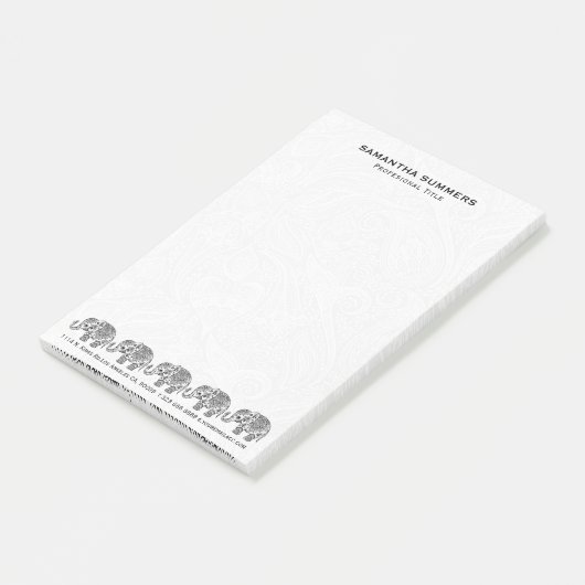 Black White Floral Paisley Elephant Illustration Post-it® Notes (Schuin)