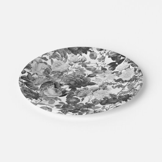 Black White  Floral Papieren Bordje (Gekanteld)