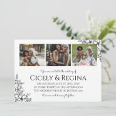 Black White Floral Photo Collage Wedding Kaart (Staand voorkant)
