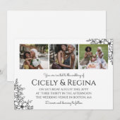 Black White Floral Photo Collage Wedding Kaart (Voorkant / Achterkant)