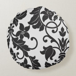 Black & White Floral Print Round Pillow Rond Kussen