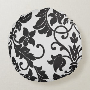 Black & White Floral Print Round Pillow Rond Kussen