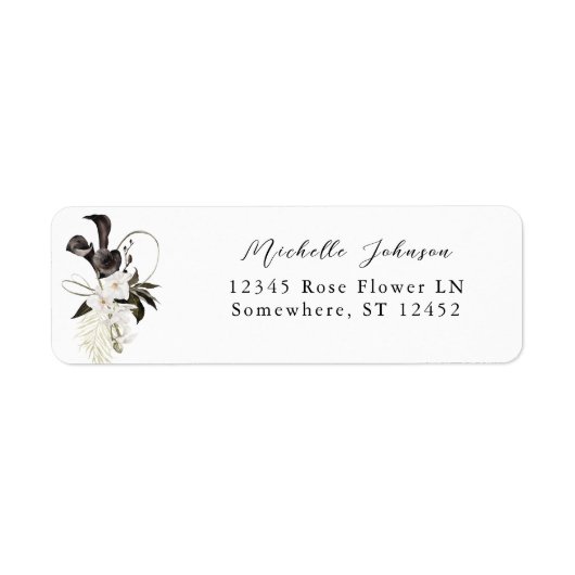 Black & White Floral Return Address Label 2 (Voorkant)