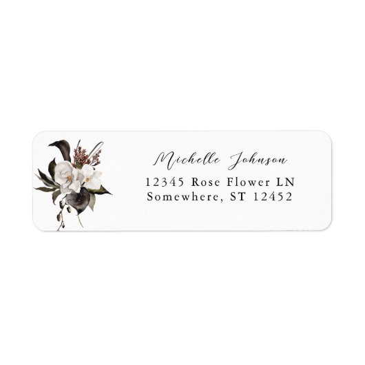 Black & White Floral Return Address Label 5 (Voorkant)