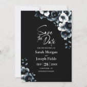 Black White Floral Save the Date Kaart (Voorkant)
