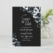 Black White Floral Save the Date Kaart (Staand voorkant)