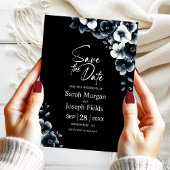 Black White Floral Save the Date Kaart