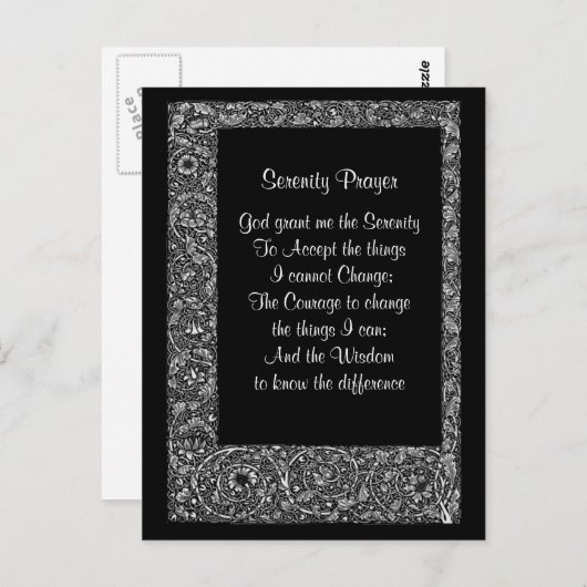Black White Floral Serenity Prayer Briefkaart (Voorkant / Achterkant)