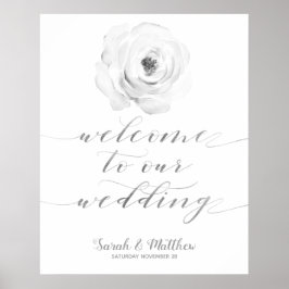 Black White Floral Silver Welkom op ons huwelijk Poster