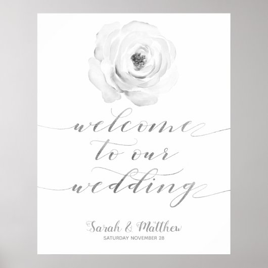 Black White Floral Silver Welkom op ons huwelijk Poster (Voorkant)