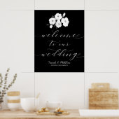 Black White Floral Silver Welkom op ons huwelijk Poster (Keuken)