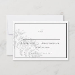 Black White Floral Simple Wedding RSVP Kaart