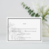 Black White Floral Simple Wedding RSVP Kaart (Staand voorkant)