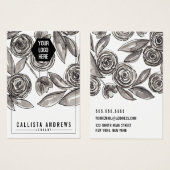 Black White Floral Sleutelhanger Logo Display Kaar Visitekaartje (Voorkant /achterkant)