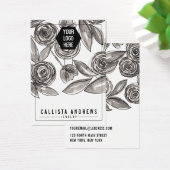 Black White Floral Sleutelhanger Logo Display Kaar Visitekaartje (Bureau)