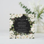 Black White Floral Square Bridal Shower Kaart (Staand voorkant)