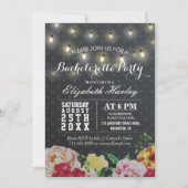 Black White Floral String Light Bachelorette Party Kaart (Voorkant)
