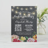 Black White Floral String Light Bachelorette Party Kaart (Staand voorkant)