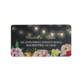 Black White Floral String Light Polka Dots Wedding Etiket (Voorkant)