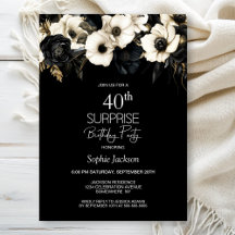 Black White Floral Surprise 40ste verjaardagsfeest