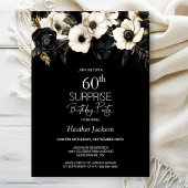 Black White Floral Surprise 60ste verjaardagsfeest Kaart