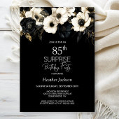 Black White Floral Surprise 85e verjaardagsfeestje Kaart